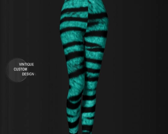 LEGGINGS TIGER PRINT - Designer Leggings - Womens Clothing - Turquoise - Animal Print Leggings - Sexy Print Leggings - Sexy Yoga Pants