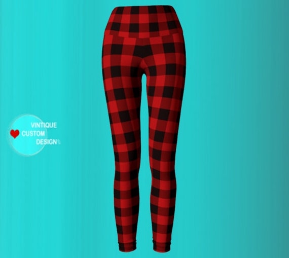 Red and Black BUFFALO Check PLAID LEGGINGS Yoga Leggings Buffalo Check Plaid  Yoga Pants Womens Red Buffalo Plaid Leggings Printed Leggings -  Canada