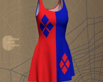 Harley Quinn Dress, Red and Blue Skater Costume