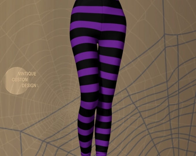 Wicked WITCH Costume LEGGINGS HALLOWEEN Purple and Black Stripe Leggings Printed Leggings for Cosplay Adult Costume Leggings Witch Stockings