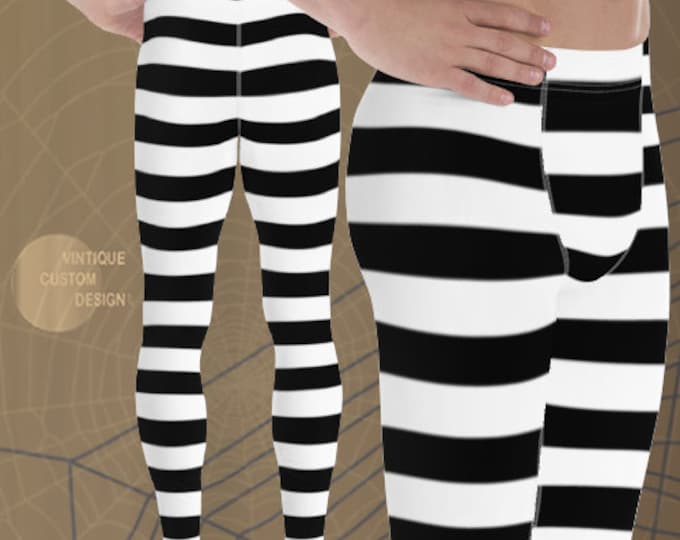 JAIL Leggings Mens Costume LEGGINGS HALLOWEEN Leggings Striped Jail Inmate Prisoner Leggings Jail Break Convict Leggings for Men Costume