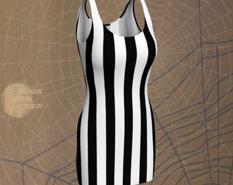 Vertical STRIPED DRESSES Womens HALLOWEEN Dresses Gothic Steampunk Clothing Body Con Dress Witch Dress Cosplay Costume Dress Punk Dress