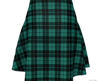 GREEN Tartan PLAID SKIRT Womens Plaid Skirts Tartan Plaid Skirt for Women Green Plaid Flare Skirt Fitted Skirt Plaid Skirt Womens