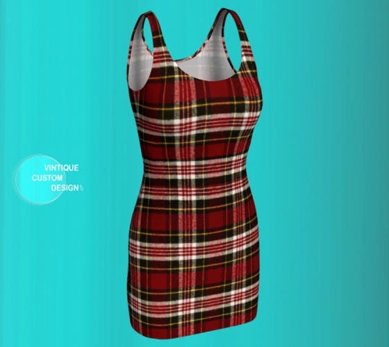 PLAID BODYCON DRESS Red Tartan Plaid Dress Sexy Mini Dress - Etsy