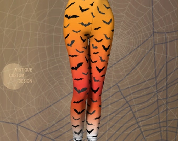 Candy Corn BAT LEGGINGS Yoga Leggings Yoga Pants HALLOWEEN Leggings Womens Yoga Leggings Orange Yellow White and Black Bat Costume Leggings