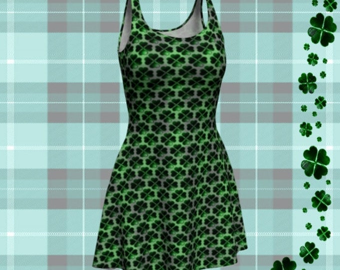 SHAMROCK CLOVER DRESS Green Shamrock Clover Printed Dress for Womens St. Patrick's Day Clothing St. Patty's Day Dress Four Leaf Clover Dress