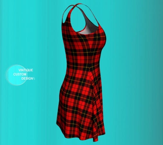 Red Tartan PLAID DRESS Body-con Dress Flare Dress WOMENS Red Tartan ...