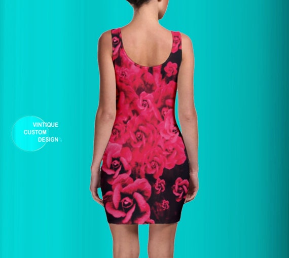 Red Rose Print Bodycon Mini Dress - Slim Fit Club Dress - Etsy UK