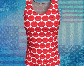 Red Lips Tank Top: Valentine's Day Fitted Sleeveless Shirt