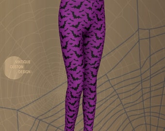 Kids Halloween Leggings: Purple Bat Print Baby Girl Clothing