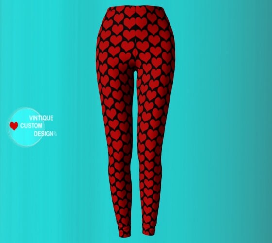 HEART LEGGINGS Valentines Day Leggings Sexy Print Leggings Women's Yoga ...