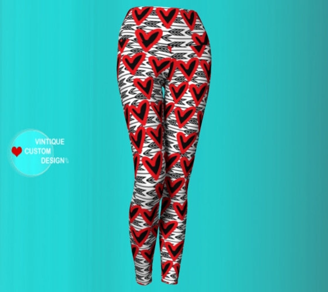 LOVE LEGGINGS WOMENS Heart Print Cupid's Arrow Yoga Pants Etsy