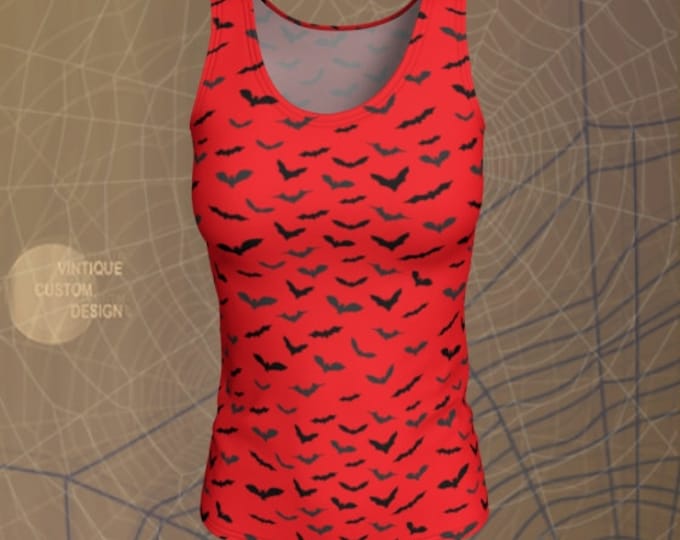 BAT Tank Top HALLOWEEN Shirt Womens Tank Top for Halloween Tank Top Red and Black Bat Print Shirt Bat Top for Women Tank Tops Yoga Tank Top