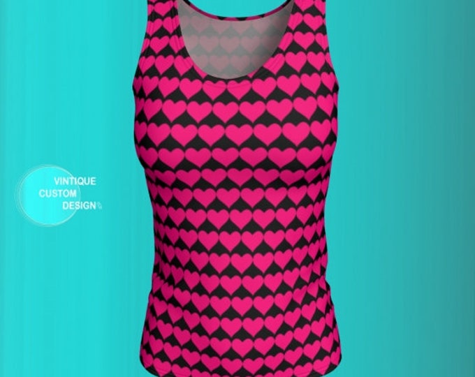 Valentine's Day TANK TOP Pink and Black Heart Tank Top Womens Tank Top Heart Top Heart Top Women's Workout Clothing Gym Clothing Yoga Top