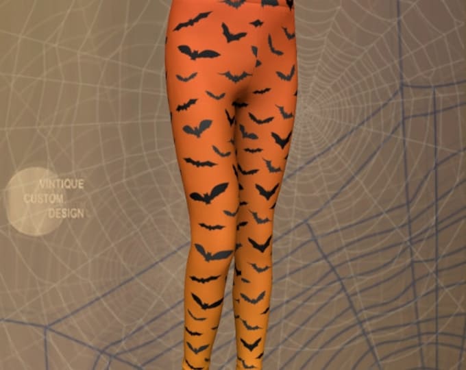 HALLOWEEN LEGGINGS KIDS Bat Print Orange and Black Leggings Boys and Girls Leggings Halloween Bat Tights Baby Leggings Toddler Leggings