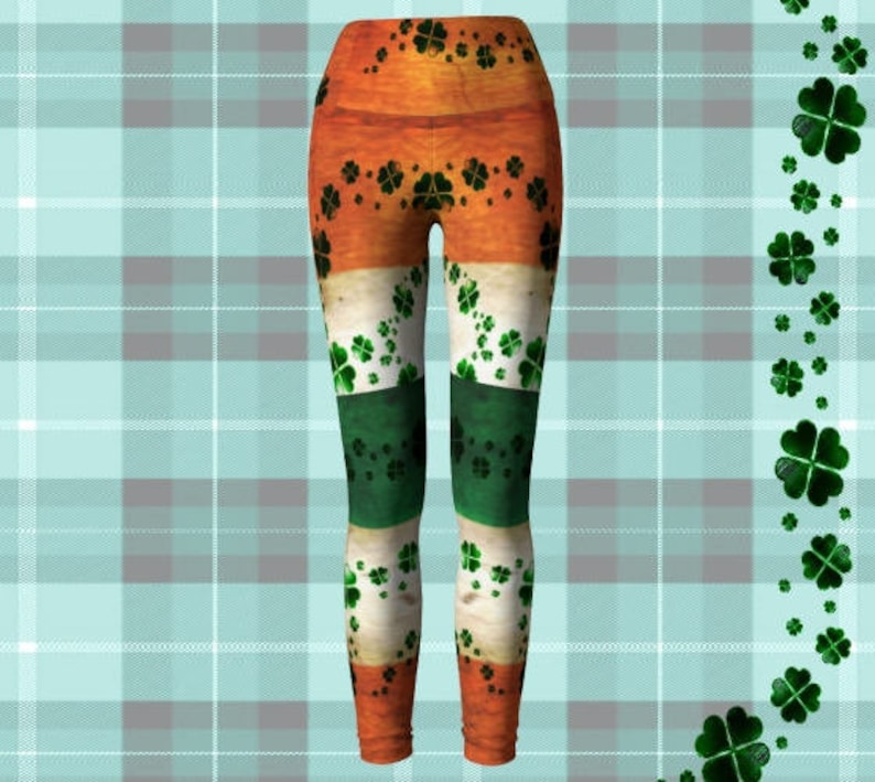 PATRICK/'S DAY Leggings for Women Yoga Pants Yoga Leggings Irish Flag and Shamrock Four Leaf Clover Printed Leggings Orange Green /& White ST