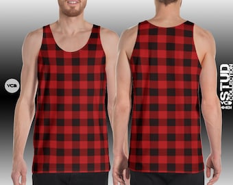 Plaid Tank Top Mens Red Buffalo Plaid MENS TANK TOP Red and Black Tank Top for Men Tank Top Sleeveless Top Athletic Tank Top Gym Tank Top