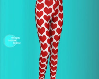 GIRLS HEART LEGGINGS Red and White Heart Leggings Girls Heart Tights for Kids Girls Leggings Girls Baby Leggings Toddler Leggings for Girls