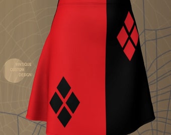 Harlequin Halloween Skirt: Red and Black Fit & Flare Cosplay