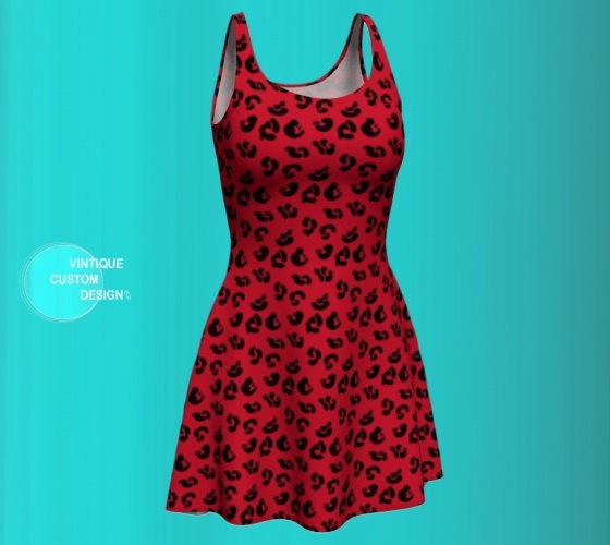 Red and Black Cheetah Print Dress Leopard Bodycon DRESS Womens CHEETAH Dress Fit and Flare or Slim Fit Animal Print Dress Sexy Mini Dress Etsy