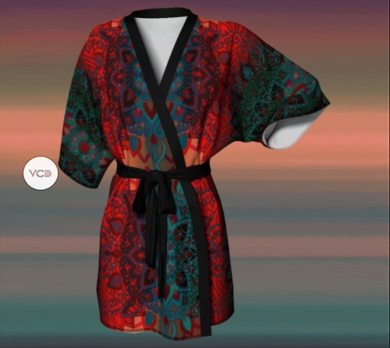 WOMENS KIMONO ROBE Tribal Print Japanese Style Kimono Robe | Etsy