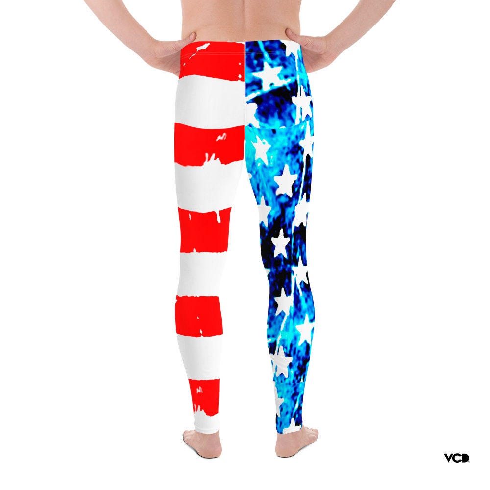 USA LEGGINGS MENS American Flag Red White and Blue Stars and - Etsy