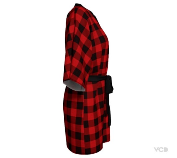 Red BUFFALO PLAID ROBE Kimono Robe Peignoir Robe for Women Red Black Buffalo Check Plaid Robe Mothers Day Gift for Wife Long Peignoir Robe Etsy UK