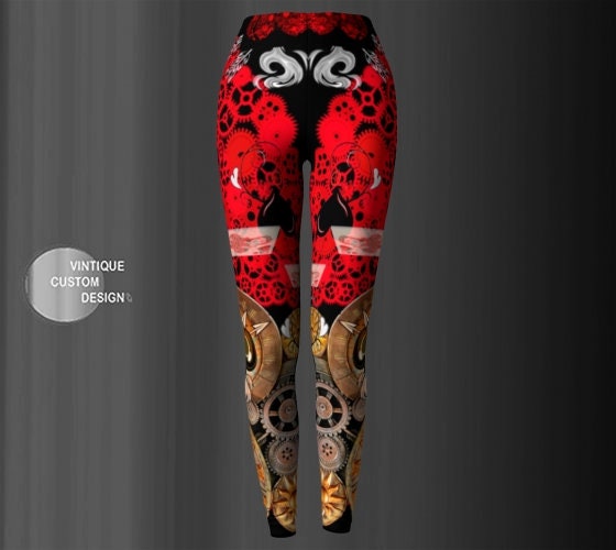 Steam Punk Leggings WOMENS Steampunk Leggings for Women Cyberpunk Leggings  Futuristic Clothing Sexy Print Leggings Sexy Yoga Pants Womens