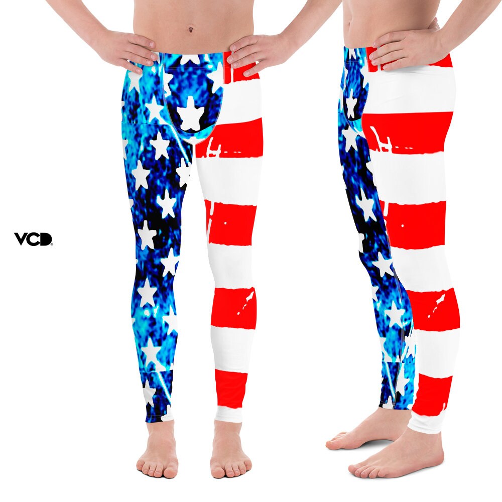 USA LEGGINGS MENS American Flag Red White and Blue Stars and - Etsy