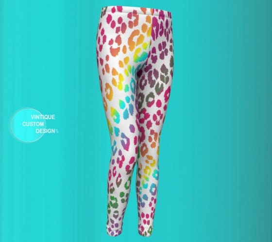 RAINBOW CHEETAH LEGGING'S for Girls Baby Leggings / Toddler Leggings Back  to School Outfit for Kids Fashion Tights for Girls Dance Tights
