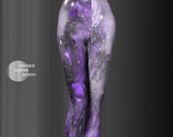 Galaxy Capri Leggings: Purple Grey Yoga Pants, Rave Outfit
