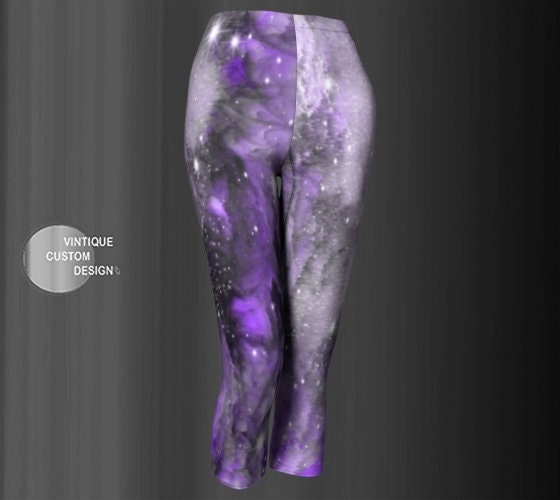 GALAXY CAPRI Leggings Womens Leggings Yoga Pants Purple and Grey Galaxy  Leggings Rave Clothing for Women Workout Leggings Sparkly Leggings