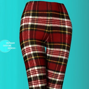 Red Plaid Print Women's Tights, Best Red Green Plaid Print Women's  Crossover Leggings With Pockets For Ladies - Made in USA/EU/MX