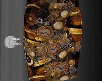 Steampunk Gear & Clock Skirt: Cyberpunk Fashion