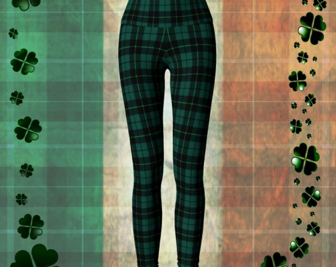 Green TARTAN PLAID LEGGINGS Womens Yoga Leggings Yoga Pants Plaid Yoga Leggings Christmas Yoga Leggings Christmas Yoga Pants Green Plaid