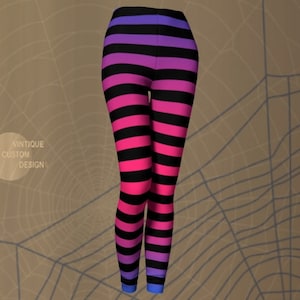 Pink and Purple Striped Leggings for Women Inspired Cheshire Cat Leggings  W/ Pink Purple Printed Stripes Perfect Cosplay Costume Leggings 