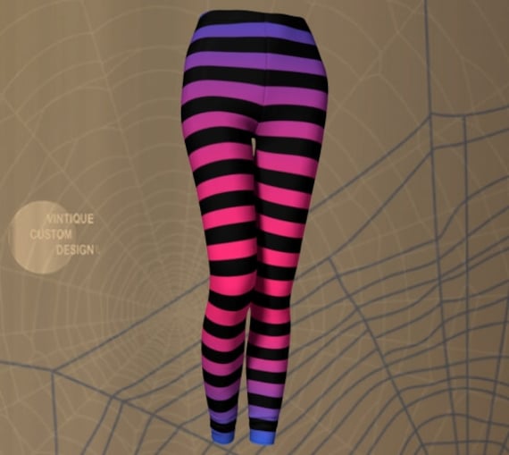 NEON STRIPED LEGGINGS Witch Leggings Women's Pink and Purple Ombre Leggings  Fashion Tights Festival Clothing Witch Pirate Cosplay Leggings -  Canada