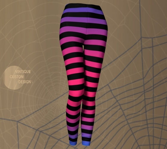 NEON STRIPED LEGGINGS Witch Leggings Women s Pink and Purple Ombre Leggings Fashion Tights Festival Clothing Witch Pirate Cosplay Leggings