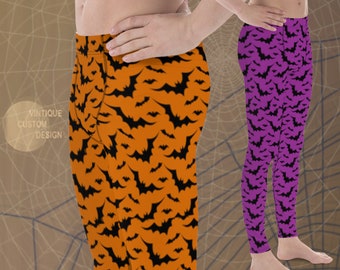 BAT LEGGINGS MENS Halloween Leggings Mens Yoga Pants Meggings Yoga Leggings for Men Orange and Black Bat Leggings Mens Bat Print Leggings