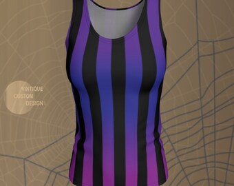 Striped Halloween Tank Top: Purple & Black Fitted Jersey