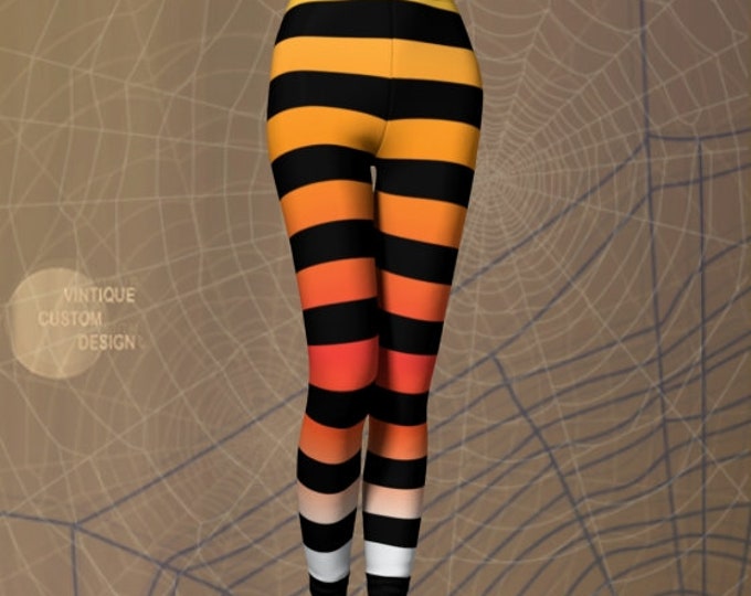 Scarecrow LEGGINGS Halloween WITCH Leggings Striped Candy Corn Leggings for WOMENS Leggings Costume Leggings Halloween Tights Yoga Pants