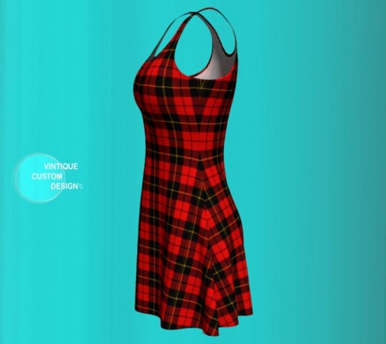 Red Tartan PLAID DRESS Body-con Dress Flare Dress WOMENS Red Tartan ...