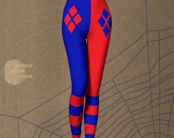 Harley Quinn Leggings: Red and Blue Harlequin Cosplay Yoga Pants