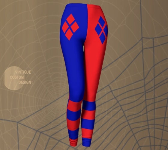 Harley Quinn LEGGINGS Cosplay Leggings Sexy Yoga Leggings Womens Sexy  Leggings Red and Blue Harlequin Leggings Harley Quinn Costume Cosplay