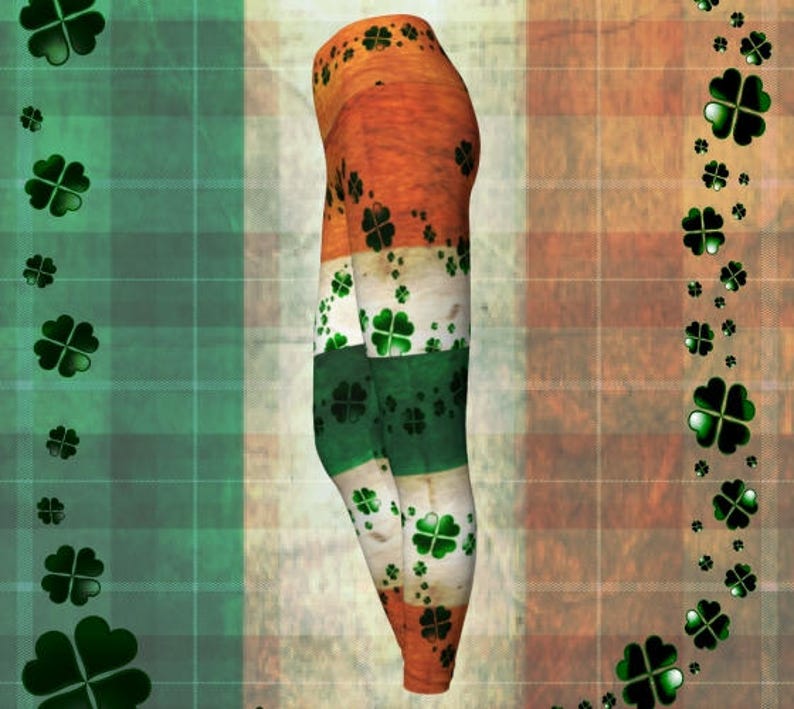 PATRICK/'S DAY Leggings for Women Yoga Pants Yoga Leggings Irish Flag and Shamrock Four Leaf Clover Printed Leggings Orange Green /& White ST
