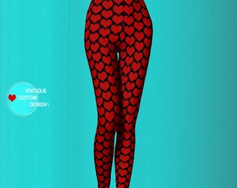 HEART LEGGINGS Valentines Day Leggings Sexy Print Leggings Women's Yoga Pants Yoga Leggings Gifts for her Womens Leggings Heart Leggings