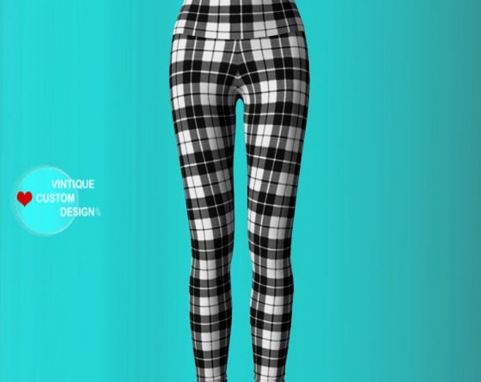 YOGA PANTS LEGGINGS Tartan Plaid Leggings Womens Clothing Sexy Print Leggings Sexy Yoga Pants Sexy Yoga Pants for Women Black White Plaid