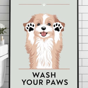 Dog Puppy &quot;Wash Your Paws&quot;, Wall Print, Bathroom Art, Mud Room, Minimalist