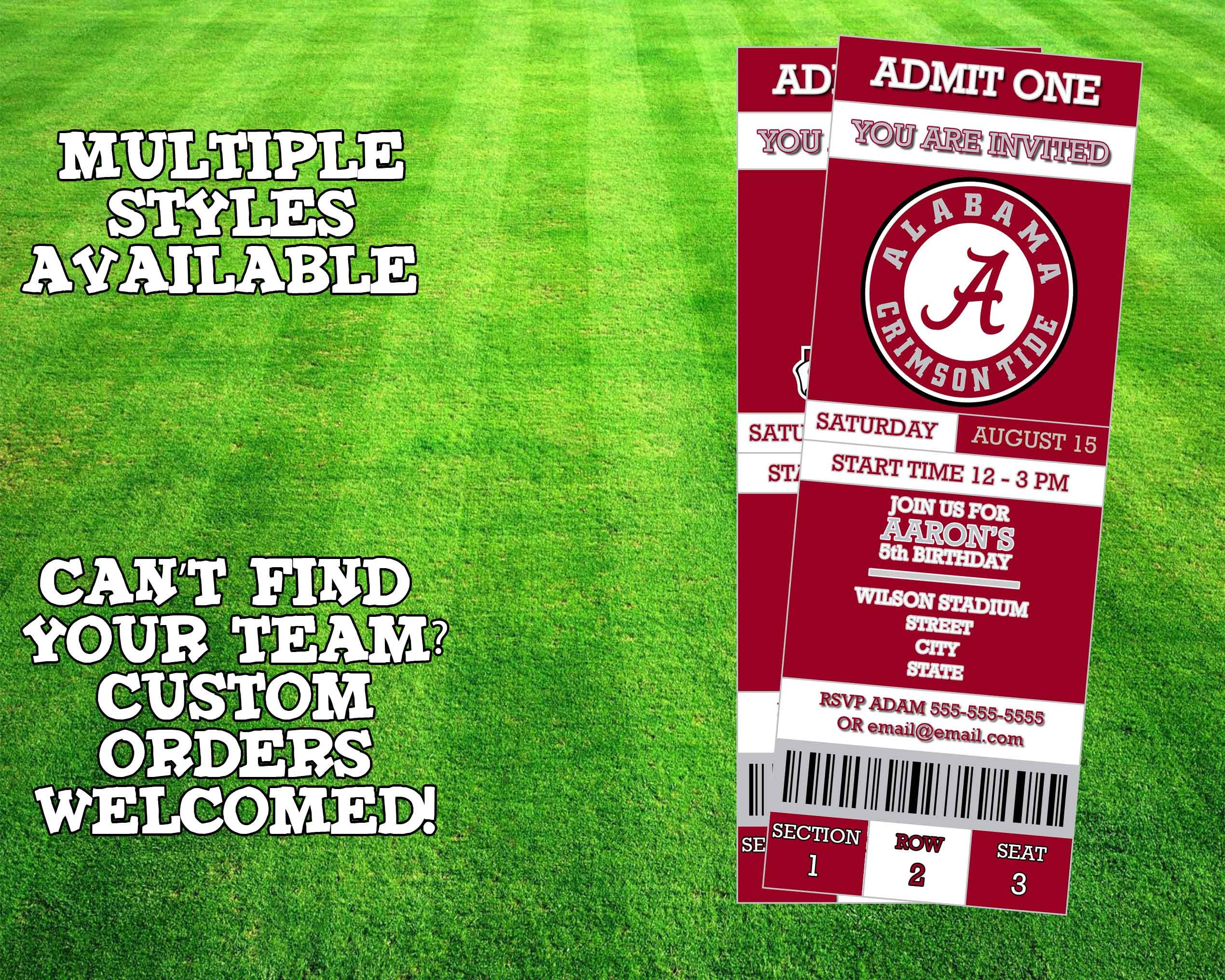 Alabama Crimson Tide Ticket Invitation Etsy