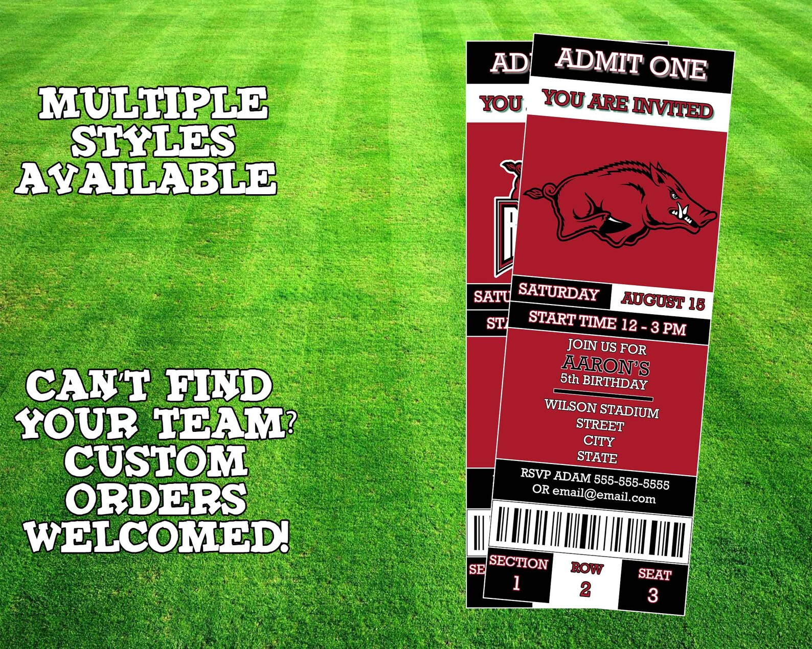 Arkansas Razorbacks Ticket Invitation Etsy